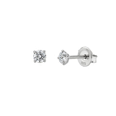 Sterling Silver Rhodium Plated Round Lab Grown Diamonds Martini Setting Push Back Earring