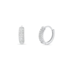 Sterling Silver Rhodium Plated Lab Grown Diamond Huggie Hoops Earrings