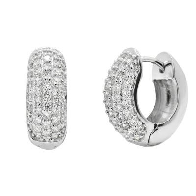 Sterling Silver Rhodium Plated Lab Grown Diamond Iced Out Double Row CZ Huggie Hoop Earrings