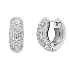 Sterling Silver Rhodium Plated Lab Grown Diamond Iced Out Double Row CZ Huggie Hoop Earrings