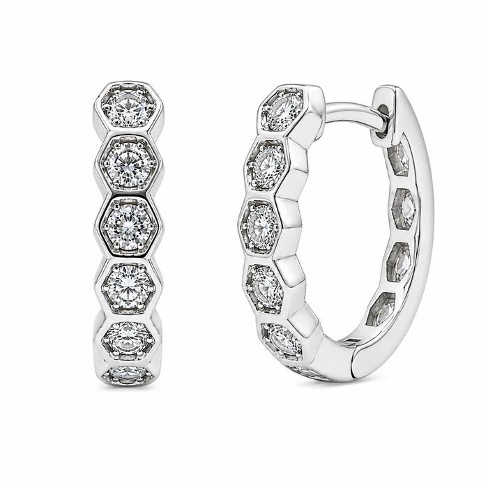 Sterling Silver Rhodium Plated Lab Grown Diamond Hoop Earrings