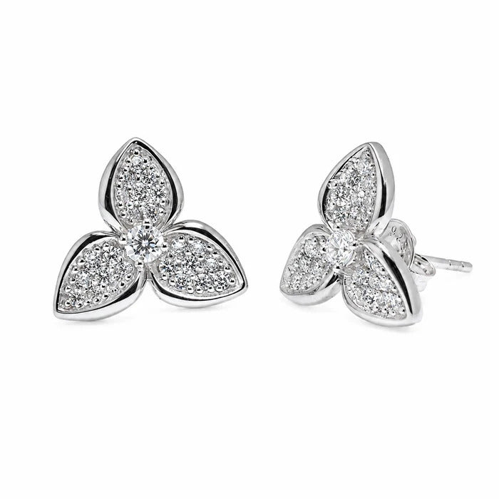 Sterling Silver Rhodium Plated Lab Grown Diamond Marquise Cluster Earrings