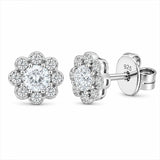 Sterling Silver Rhodium Plated Lab Grown Diamond Flower Cluster Stud Earrings