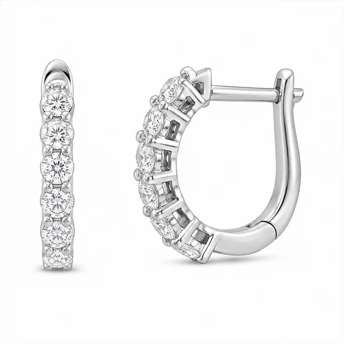 Sterling Silver Rhodium Plated Lab Grown Diamond Huggie Hoop Hinged Closure Earrings