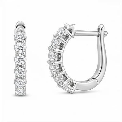 Sterling Silver Rhodium Plated Lab Grown Diamond Huggie Hoop Hinged Closure Earrings