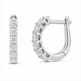 Sterling Silver Rhodium Plated Lab Grown Diamond Huggie Hoop Hinged Closure Earrings