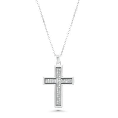 Sterling Silver Rhodium Plated Lab Grown Diamond Cross Pendant Necklace