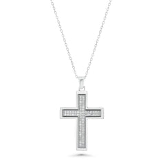 Sterling Silver Rhodium Plated Lab Grown Diamond Cross Pendant Necklace