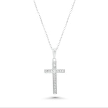 Load image into Gallery viewer, Sterling Silver Rhodium Plated Dainty Lab Grown Diamond Cross Pendant Necklace