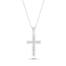 Load image into Gallery viewer, Sterling Silver Rhodium Plated Outlined Lab Grown Diamond Cross Pendant Necklace