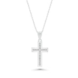 Sterling Silver Rhodium Plated Outlined Lab Grown Diamond Cross Pendant Necklace