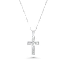 Load image into Gallery viewer, Sterling Silver Rhodium Plated Dainty Lab Grown Diamond Crucifix Pendant Necklace