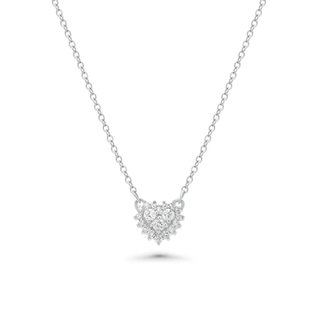 Sterling Silver Rhodium Plated Lab Grown Diamond Encrusted Heart Pendant Necklace