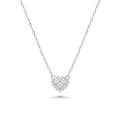 Sterling Silver Rhodium Plated Lab Grown Diamond Encrusted Heart Pendant Necklace