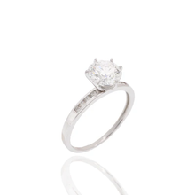 Load image into Gallery viewer, Sterling Silver Rhodium Plated Round Lab Grown Diamond Pave Accents On Solitaire Engagement Ring