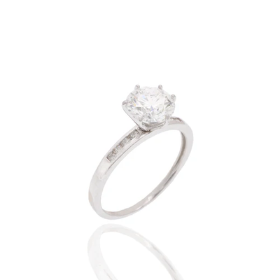 Sterling Silver Rhodium Plated Round Lab Grown Diamond Pave Accents On Solitaire Engagement Ring