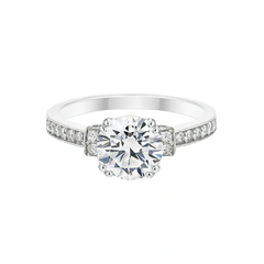 Sterling Silver Rhodium Plated Round Lab Grown Diamond Pave Side Stones Engagement Ring