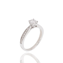 Sterling Silver Rhodium Plated 5mm Round Lab Grown Diamond Pave Side Stones On Solitaire Engagement Ring