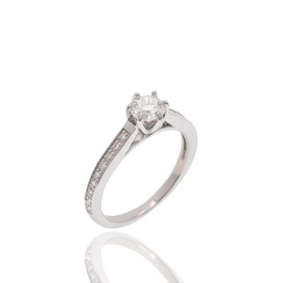 Sterling Silver Rhodium Plated 5mm Round Lab Grown Diamond Pave Side Stones On Cathedral Style Engagement Ring