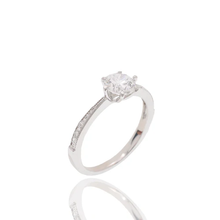 Load image into Gallery viewer, Sterling Silver Rhodium Plated Round Lab Grown Diamond Pave Side Stones On Cathedral Style Engagement Ring