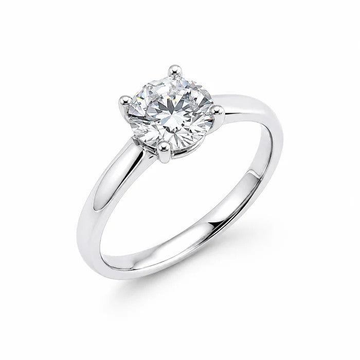 Sterling Silver Rhodium Plated Round Lab Grown Diamond 2.8mm Solitaire Engagement Ring