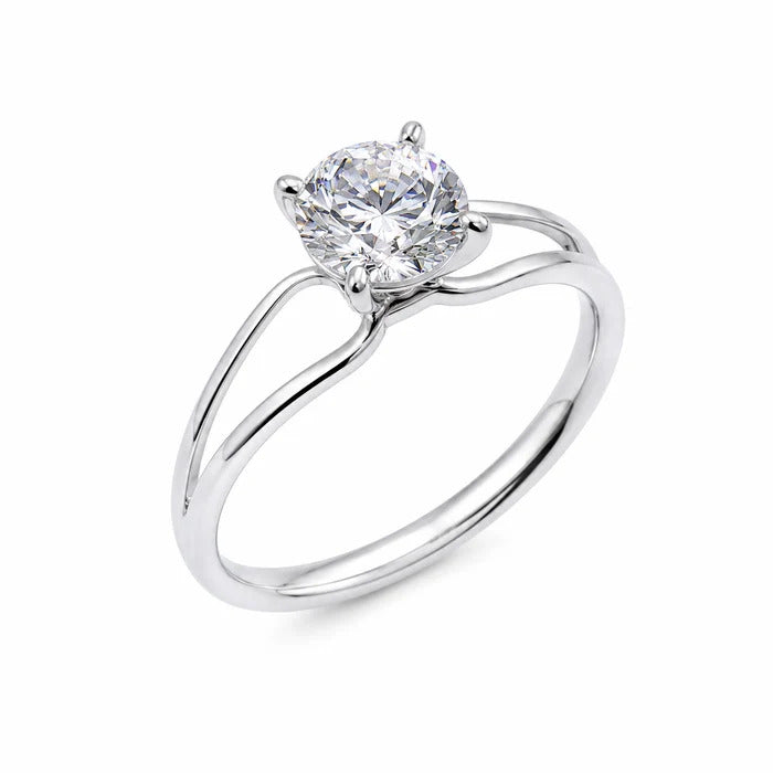 Sterling Silver Rhodium Plated Round Lab Grown Diamond Bypass Engagement Ring
