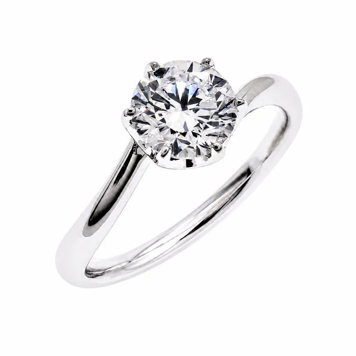 Sterling Silver Rhodium Plated Round Lab Grown Diamond Twist Engagement Ring