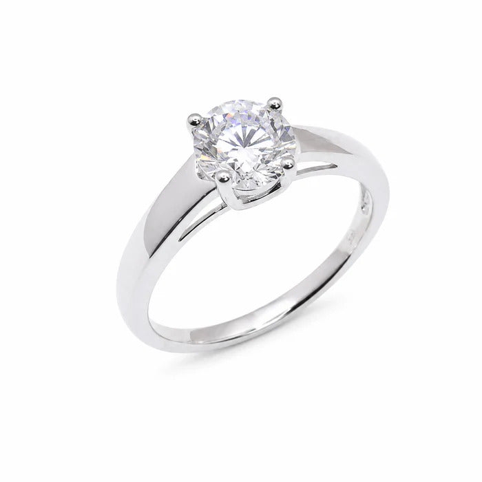 Sterling Silver Rhodium Plated Round Lab Grown Diamond 3.2mm Solitaire Engagement Ring
