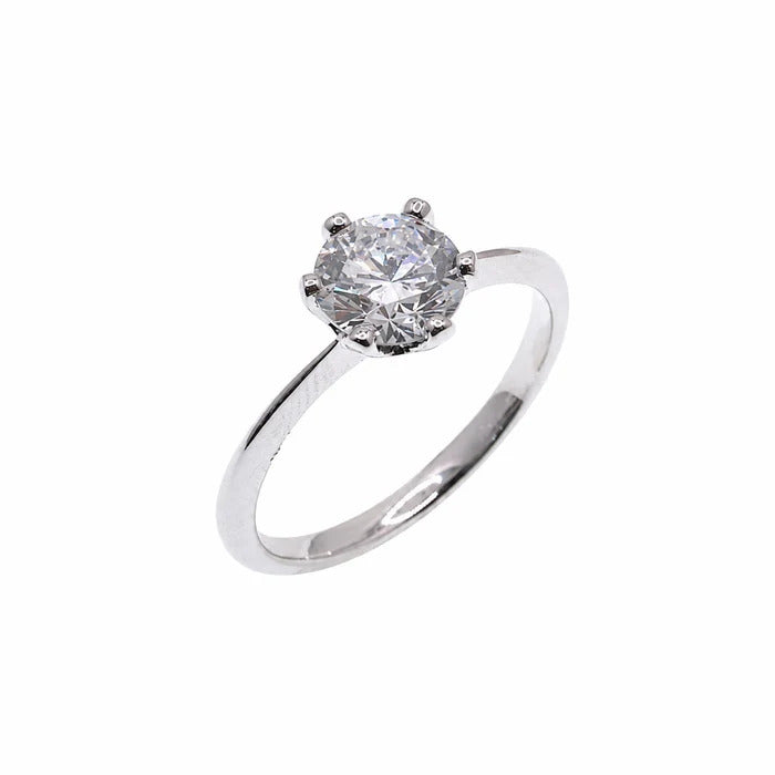 Sterling Silver Rhodium Plated Round 6.5mm Lab Grown Diamond Solitaire Engagement Ring