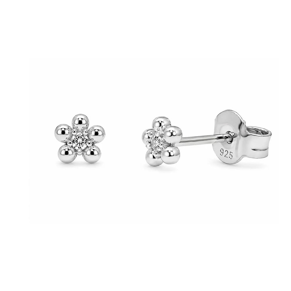 Sterling Silver Rhodium Plated Lab Grown Diamonds Daisy Stud Earring
