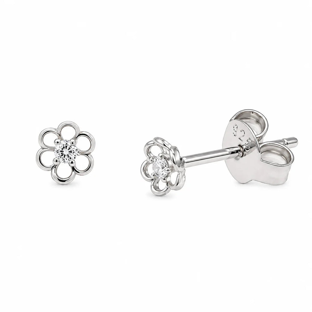 Sterling Silver Rhodium Plated Lab Grown Diamonds Open Flower Earring