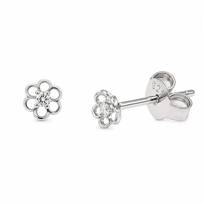 Sterling Silver Rhodium Plated Lab Grown Diamonds Open Flower Earring