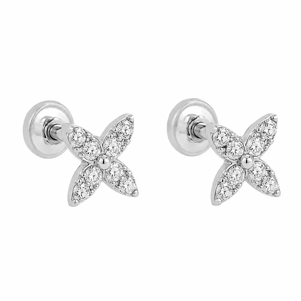 Sterling Silver Rhodium Plated Lab Grown Diamonds Butterfly Stud Earrings