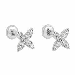 Sterling Silver Rhodium Plated Lab Grown Diamonds Butterfly Stud Earrings