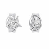 Sterling Silver Rhodium Plated Lab Grown Diamonds Star And Moon Stud Earrings