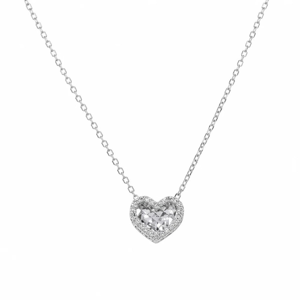 Sterling Silver Rhodium Plated Lab Grown Diamond Cut Heart Pendant Adjustable Necklace
