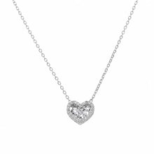 Load image into Gallery viewer, Sterling Silver Rhodium Plated Lab Grown Diamond Cut Heart Pendant Adjustable Necklace