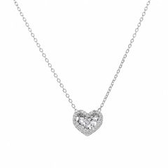 Sterling Silver Rhodium Plated Lab Grown Diamond Cut Heart Pendant Adjustable Necklace