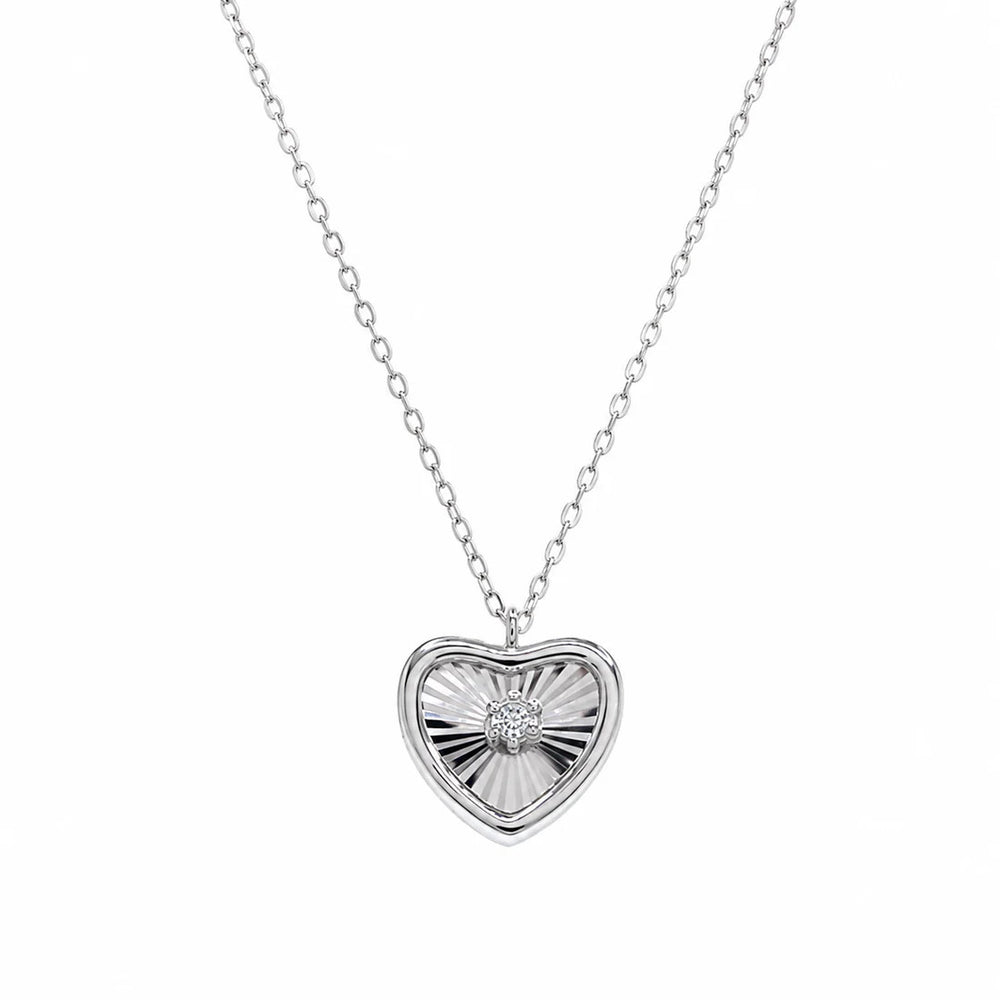 Sterling Silver Rhodium Plated Lab Grown Diamonds Radiant Heart Pendant Adjustable Necklace