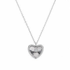 Sterling Silver Rhodium Plated Lab Grown Diamonds Radiant Heart Pendant Adjustable Necklace