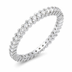 Sterling Silver Rhodium Plated Lab Grown Diamond Eternity Band Ring