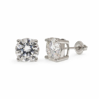 Sterling Silver Rhodium Plated Round Moissanite Screw Back Earrings