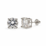 Sterling Silver Rhodium Plated Round Moissanite Screw Back Earrings