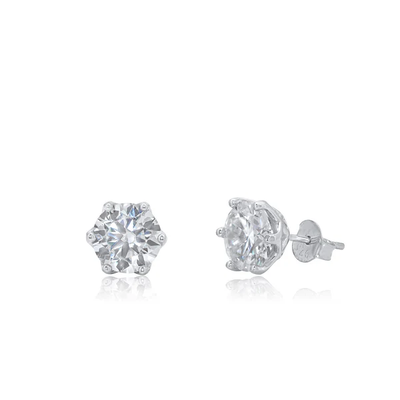Sterling Silver Rhodium Plated Round Moissanite Stud Earring