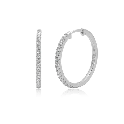Sterling Silver Rhodium Plated Round Moissanite Studded Hoop Earring