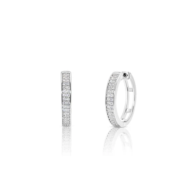 Sterling Silver Rhodium Plated Huggie Moissanite Studded Hoop Earring