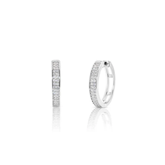 Sterling Silver Rhodium Plated Huggie Moissanite Studded Hoop Earring