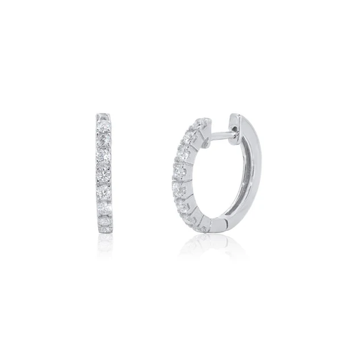 Sterling Silver Rhodium Plated Huggie Moissanite Studded Hoop Earring
