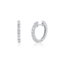 Sterling Silver Rhodium Plated Huggie Moissanite Studded Hoop Earring