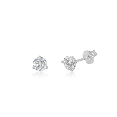 Sterling Silver Rhodium Plated 5.5mm Round Moissanite Studded Stud Earring